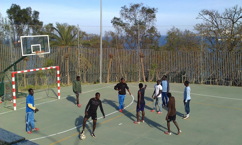 football game at CETI, immigration centre in Ceuta, Spain